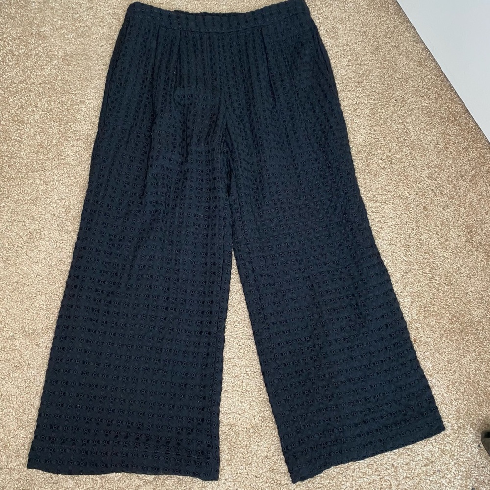 ZIMMERMANN BLACK LINED EYELET WIDE LEG PANT SIZE 1 (US SIZE 6)